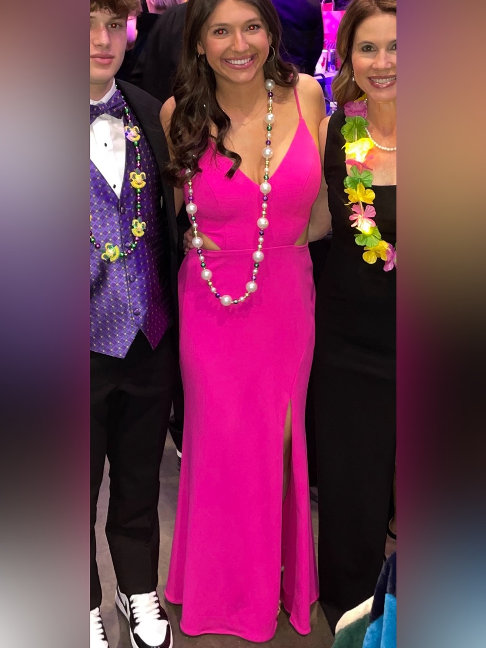 Aqua Hot Pink Spaghetti-Strap Formal Dress